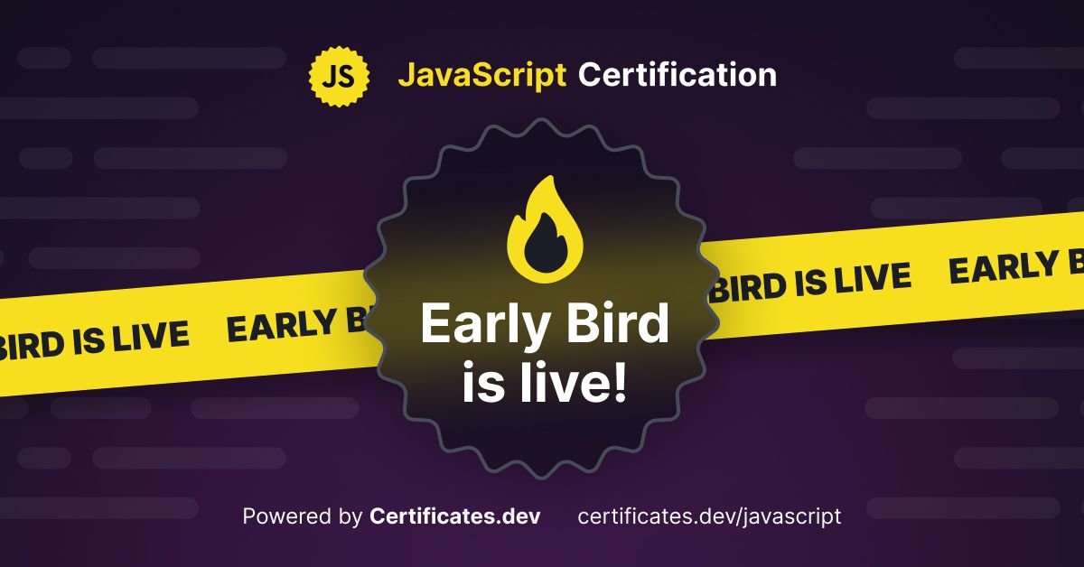 The JavaScript Certification is now live! 🚀

Don’t miss out on our Early Bird offer on Junior, Mid-Level, and Senior Developer Certifications. The offer is so amazing, you won’t believe how much you’re saving! 🎉

Offer available for 24 hours only! ⏰

Get JavaScript certified