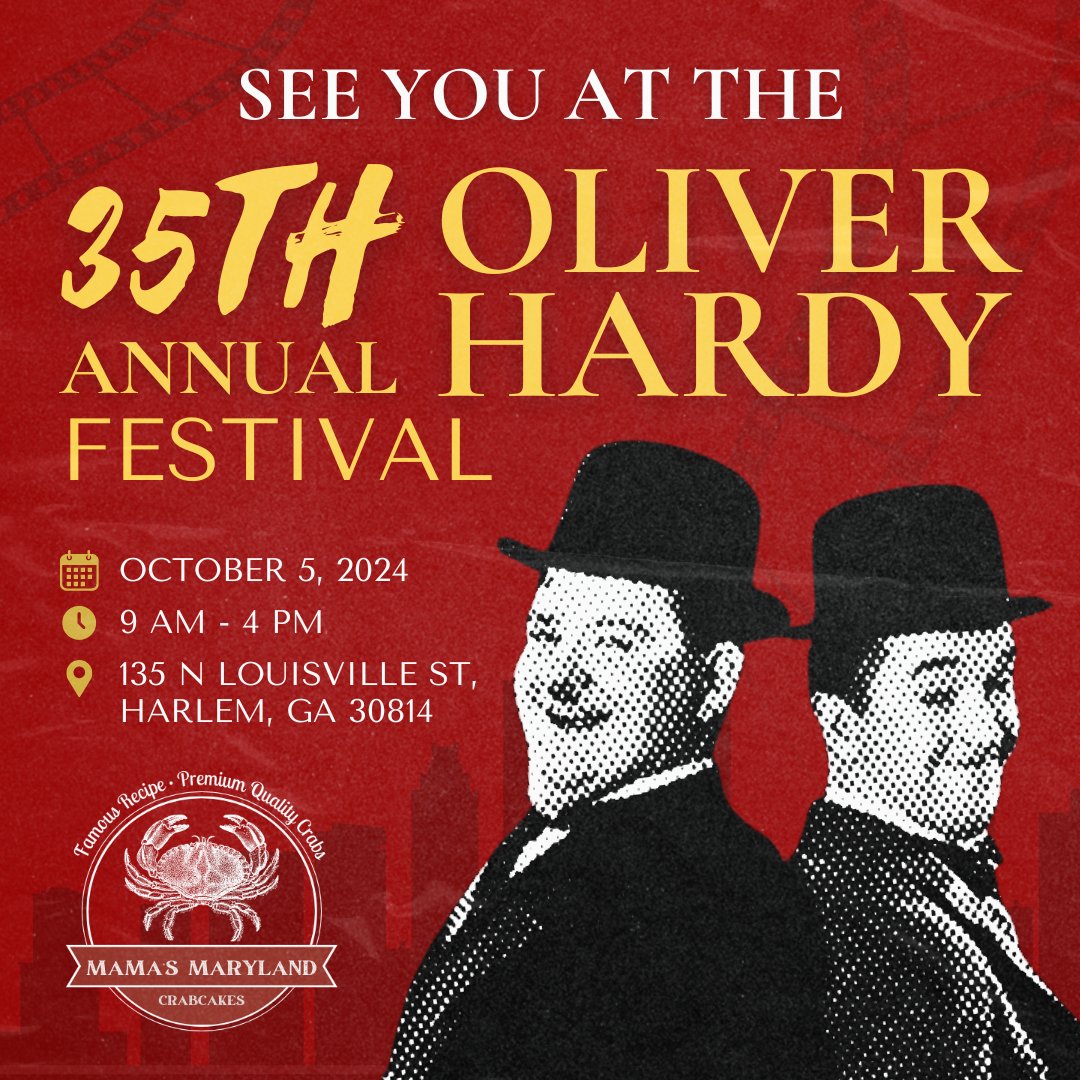 VDecruise's tweet photo. We're excited to be part of the 35th Annual Oliver Hardy Festival. Laugh, enjoy, and treat yourself to our Maryland-style crab cakes. It's a taste of the East Coast at this classic Southern event. 

#SeafoodCatering #EventFood #MilitaryDiscount #AugustaDowntown #GeorgiaEats https://t.co/bgQ0gQz7RP