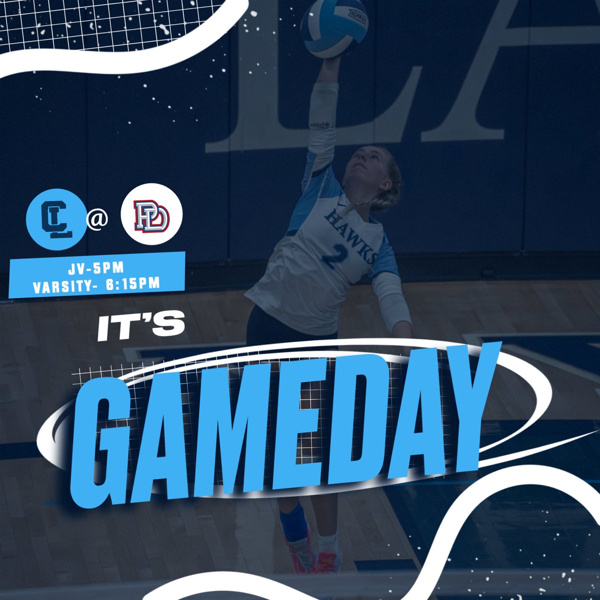 GAME DAY!! 🔥 The Hawks are on the road tonight as they take on the Chargers of Providence Day! 🏐
JV starts the night off at 5pm followed by Varsity at 6:15pm!  GO HAWKS!