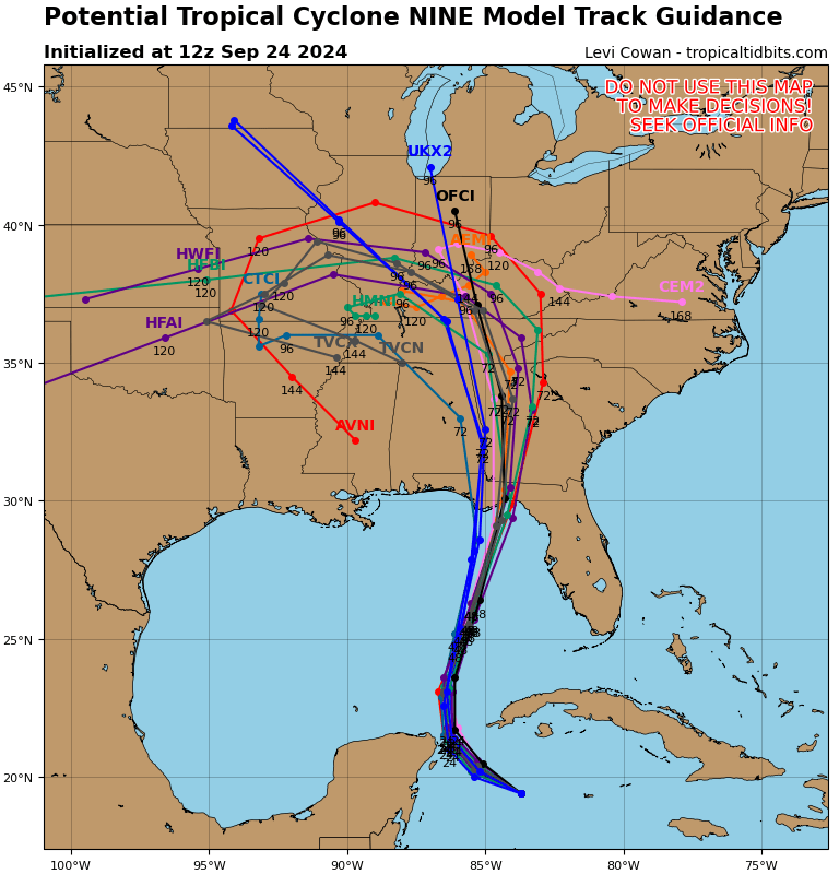 FloridaTropics1's tweet image. 12z spaghetti models remaining consistent with their track. Effects will be felt along the panhandle, big bend and FL west coast. #flwx #PTC9