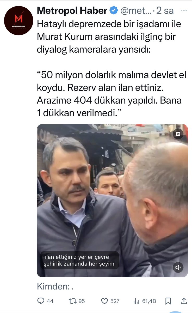 📌Sosyal medya artık gerçek bir çöplük. Operasyon hesaplarından bugün yayılan yalan👇

📌Murat Kurum’un 8 ay önce İstanbul Beşiktaş Çarşı’da çekilen görüntüsünün bugün gibi ve Hatay’da gerçekleşmiş gibi dolaşıma sokulması!!

📌Üstelik şikayetçi olan vatandaş  o süreçte  CHP’li