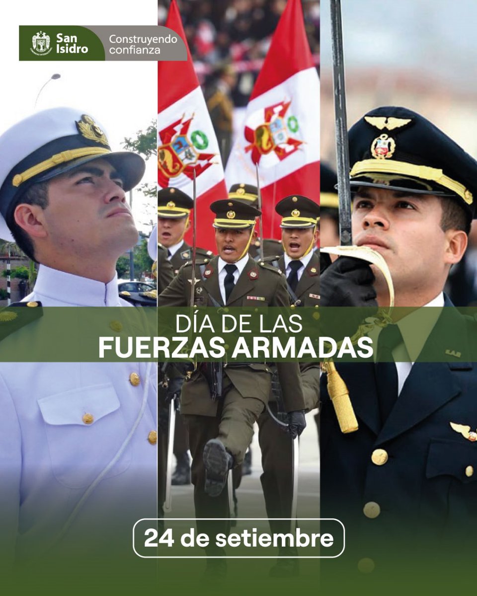 munisanisidro's tweet photo. La Municipalidad de San Isidro saluda a cada uno de los miembros de las Fuerzas Armadas 🇵🇪 y expresa su pleno respaldo a su decidida e incansable labor en defensa de nuestro territorio nacional y a su permanente apoyo social en todas las regiones del país. https://t.co/gwOjohING6
