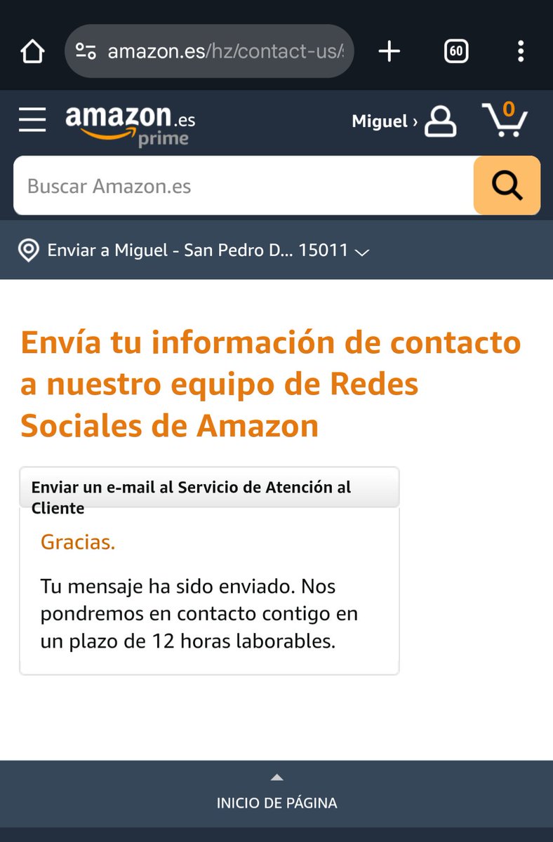 MiguelSales8's tweet photo. @AmazonHelp Ya lo he hecho otra vez. Por favor compruébalo ahora. https://t.co/6fcBvEMX87