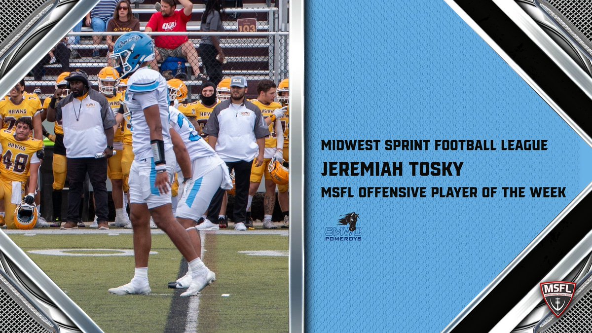 ๐๐๐๐ ๐๐ญ๐ก๐ฅ๐๐ญ๐ข๐๐ฌ (@smwcathletics) on Twitter photo Congrats to Jeremiah Tosky who has been named the <a href="/MidwestSFL/">Midwest Sprint Football League</a> Offensive Player of the Week following his 5 touchdown performance in Saturday's win at Quincy!
RELEASE: ow.ly/ncca50Tugnu Congrats to Jeremiah Tosky who has been named the <a href="/MidwestSFL/">Midwest Sprint Football League</a> Offensive Player of the Week following his 5 touchdown performance in Saturday's win at Quincy!
RELEASE: ow.ly/ncca50Tugnu