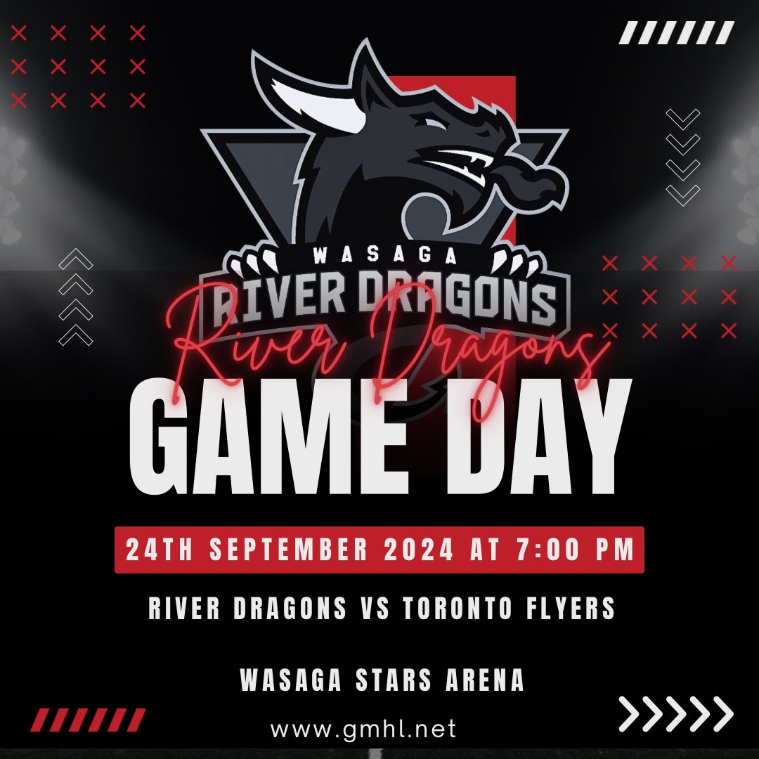 RiverdragonsJrA's tweet photo. GAMEDAY! The Wasaga River Dragons host the Toronto Flyers for our inaugural game in Wasaga Beach.

🆚: Toronto Flyers
🗓: September 24th, 2024
⏰: 7:00pm Puck Drop
📍: Wasaga Stars Arena 
📺: https://t.co/cqC9HKxuSZ
🎟: $10 (Kids under 12 are $5) https://t.co/TQ3AeCcpQk