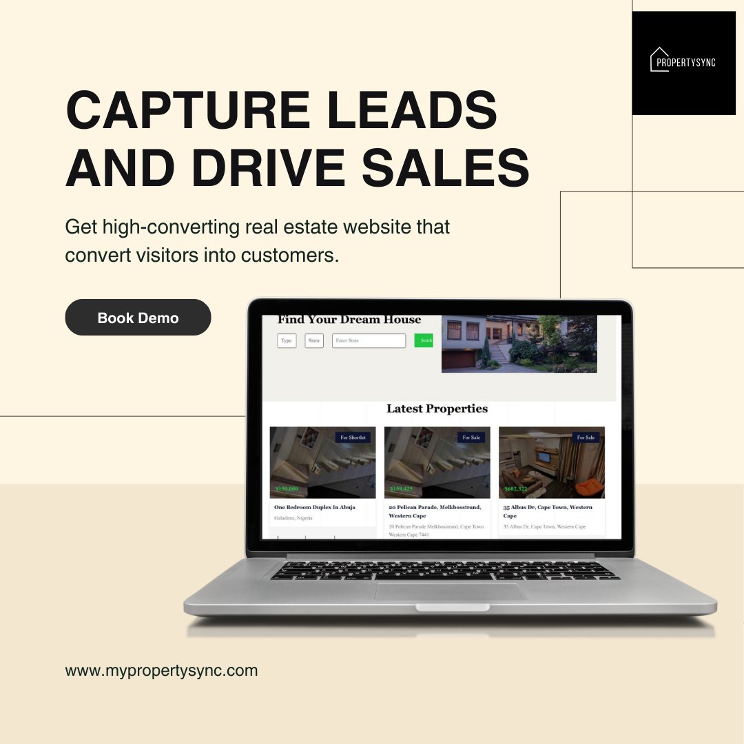 Get Your Own Real Estate Website! 
With PropertySync, you can easily create a website for your real estate business. Customize it with your logo, listings, and contact info. 

👉 Book a Demo Today and see how it works.
mypropertysync.com

#RealEstateWebsite #CustomWebsite