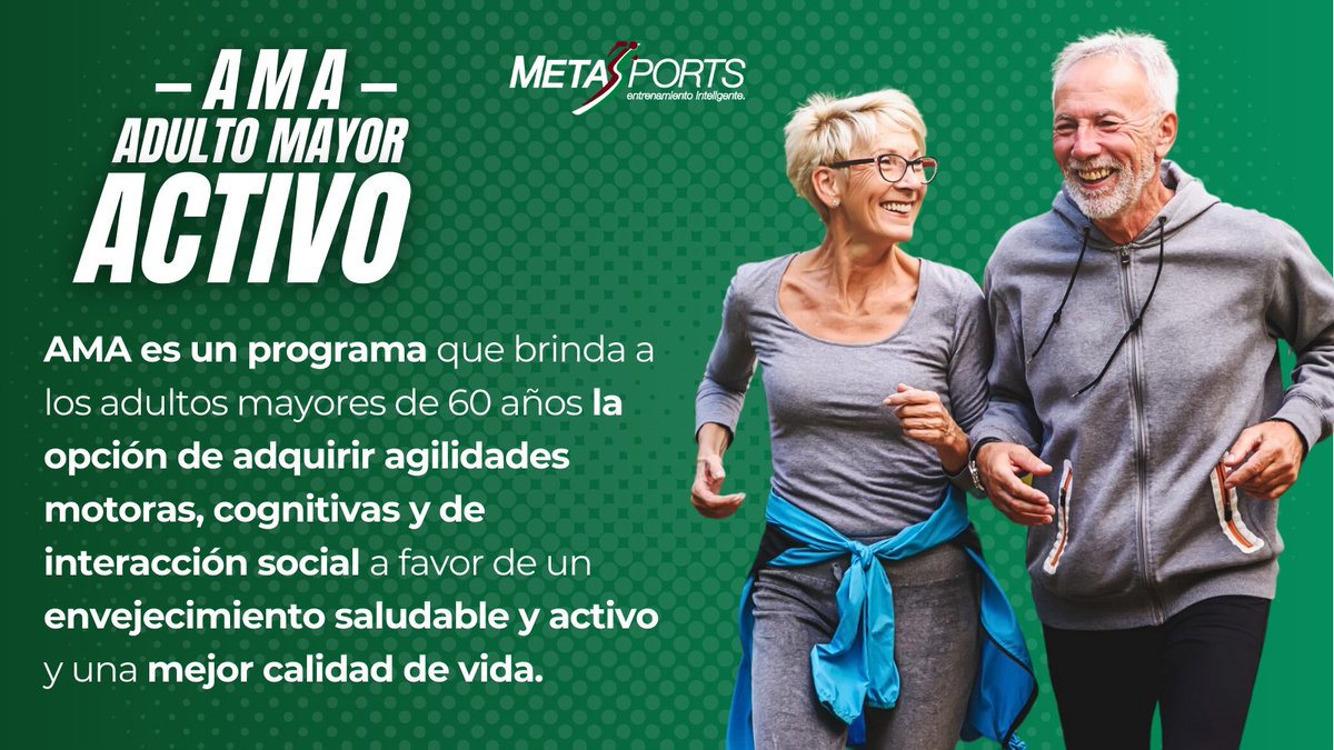 MetasSports's tweet image. ¿Te preocupa la salud de tus padres? Promueve y mejora su independencia funcional con AMA, programa dedicado al Adulto Mayor Activo. Más información metassports.com/ama-adulto-may… ¡Contáctanos! 📞 0412.9383425 // 0212.9433144