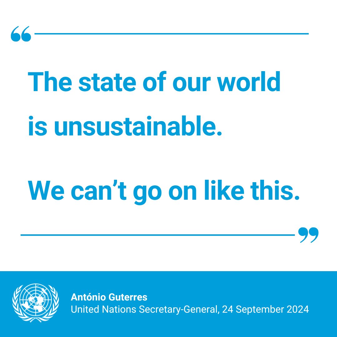 UN's tweet photo. “Let’s move our world towards

less impunity and more accountability,

less inequality and more justice,

less uncertainty and more opportunity.”

— @antonioguterres to world leaders at #UNGA. https://t.co/a0tZ5ggHBS