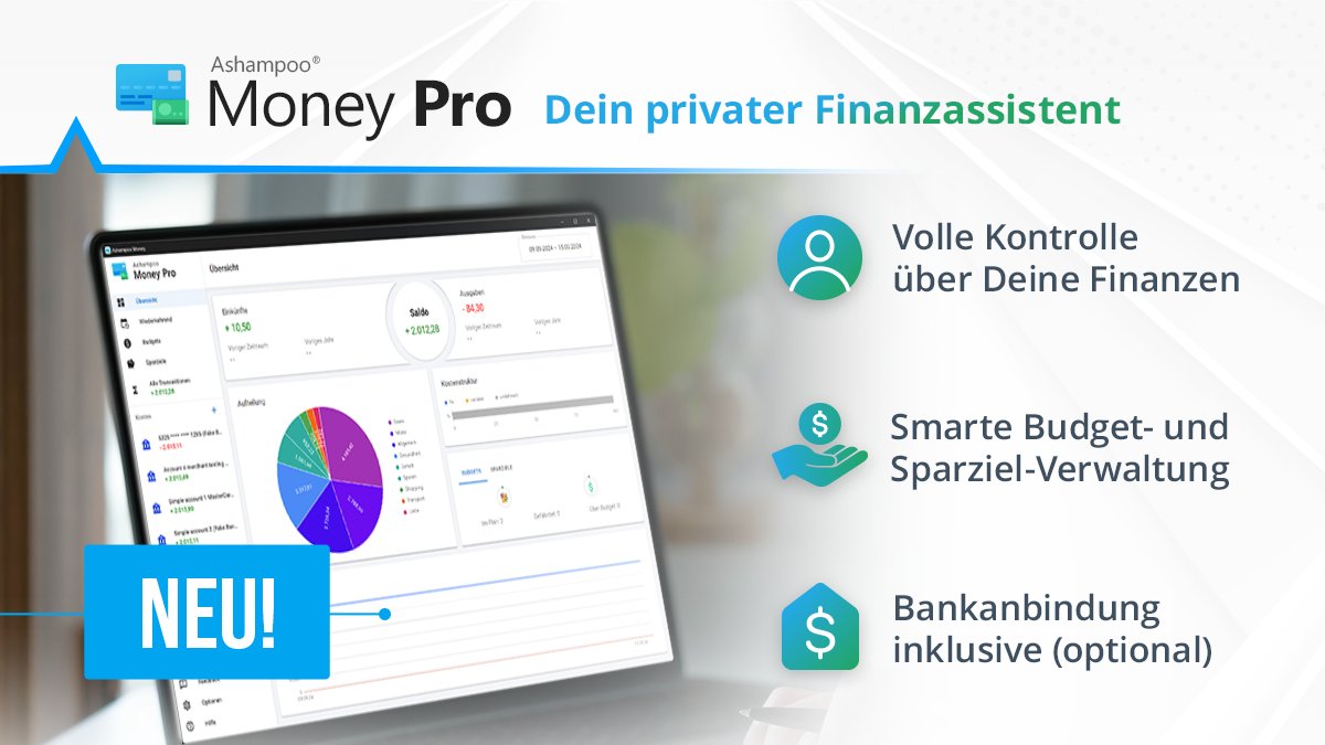Manchmal ist es gar nicht so leicht, den Überblick über seine Finanzen zu behalten, oder? 

Mit Ashampoo Money Pro kannst du all das ganz entspannt an einem Ort managen. 

Mehr Info's hier: t1p.de/2lp9s