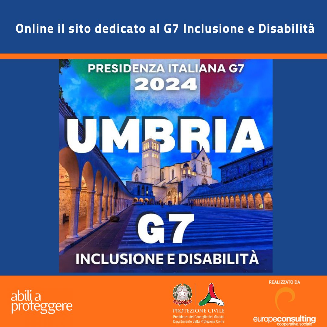 AbiliProteggere's tweet photo. Online il sito dedicato al G7 inclusione e disabilità dedicato all'evento 
che si terrà in Umbria il 14, 15 e 16 ottobre
Link articolo https://t.co/0zTDobAOrs https://t.co/Zdo87iZt87