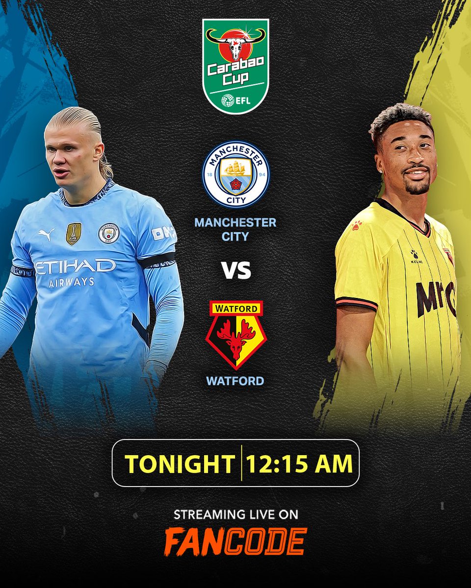 ManCityGoa's tweet photo. Watch Manchester City ⚔️ Watford on 25th Sept from 12:15 AM onwards LIVE on @fancode - https://t.co/v0Jzp32CE7

#CarabaoCupFanCode https://t.co/VVoEpYVAo5