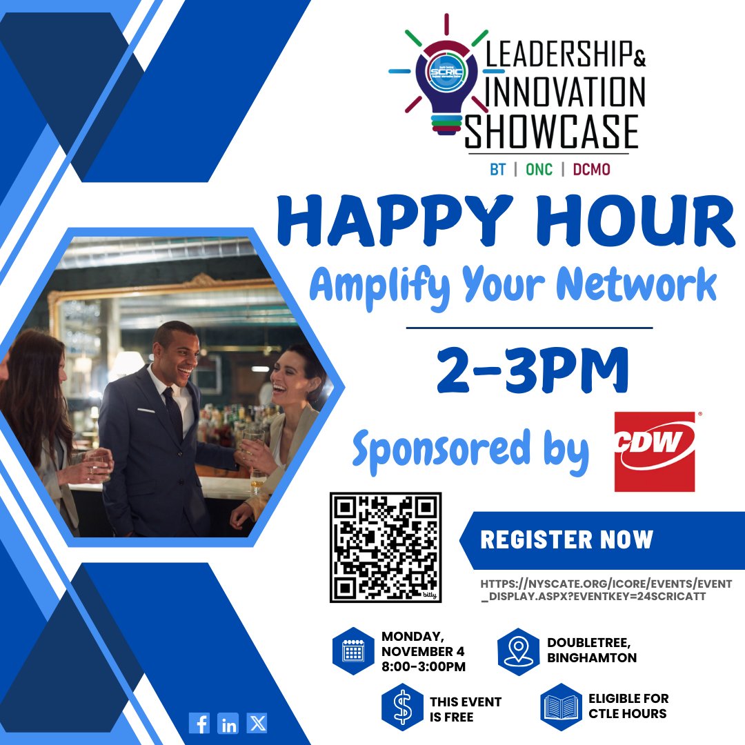 SouthCentralRIC's tweet photo. This year’s Leadership &amp; Innovation Showcase will finish with a Happy Hour designed to “Amplify Your Network." #LIS2024 #EdTech #Collaboration #CaringCommunity #MeaningfulRelationships

Register Now! https://t.co/GTY7zq2wrV https://t.co/msoVh8gtYi