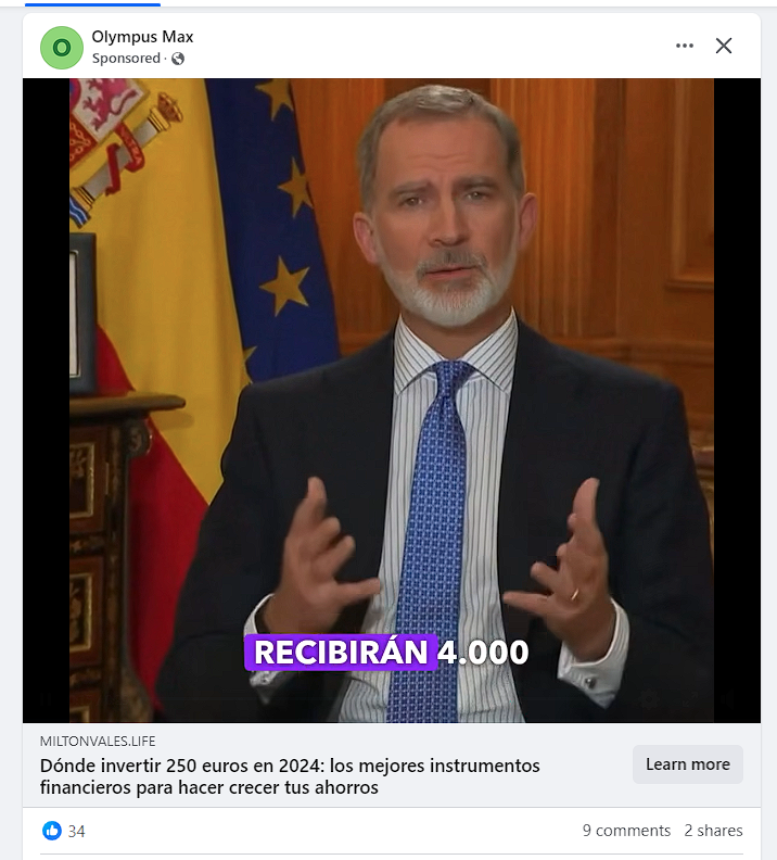 netgrows's tweet photo. Ya hasta a @CasaReal le hacen deepfakes de estafas en @facebook, que por supuesto denuncias y te dicen que no retiran nada.
Hace falta más moderación humana en las redes y menos procesos automáticos que no funcionan. https://t.co/UvVsjK3OxI