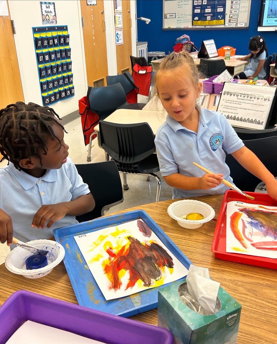 Ps96x's tweet photo. Kindergarten artists are getting creative with paint!  They are learning all about primary colors and painting with tempera paint cakes.  We can’t wait to see what they create with Ms. Warren in art! @cristinevaughan @District11BX https://t.co/66aDFOPDLx