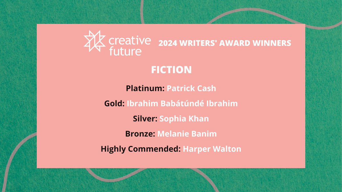 CreativeF_uture's tweet image. Announcing the winners of our 2024 Writers' Award competition for #UnderrepresentedWriters. We received 1,600+ entries from across the UK. THANK YOU, every one of you, for allowing us to read your work.

Today, we share our winners. #CFWA #DiverseVoices

In Fiction⬇️