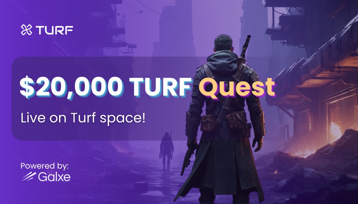 turf_network's tweet image. Start your week with a Banger quest! 🗺️

💰 Turf’s $20,000 Quest is LIVE on @Galxe💫

Complete few easy steps, Win and claim that loot before anyone else.

Don’t you dare sleep on this—start NOW! ▶️app.galxe.com/quest/b4TcGzML…

#GetTurfed #Airdrop #giveaway
