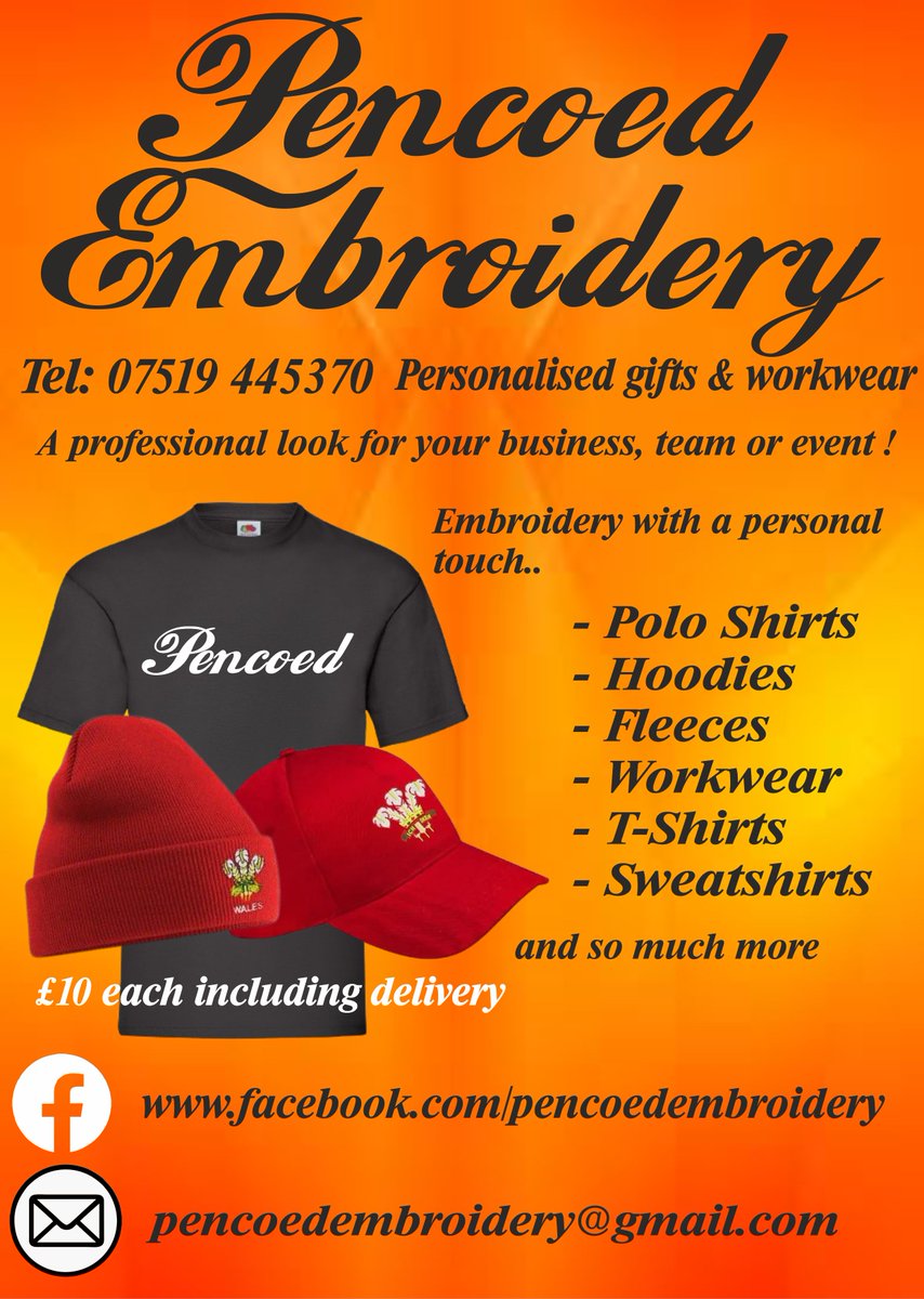 Pencoed Embroidery (@pencoedemb) on Twitter photo #wales #embroidery #pencoed
Contact us today and see what we can produce for you. 
Quality embroidery at a great price with no set up costs #wales #embroidery #pencoed
Contact us today and see what we can produce for you. 
Quality embroidery at a great price with no set up costs