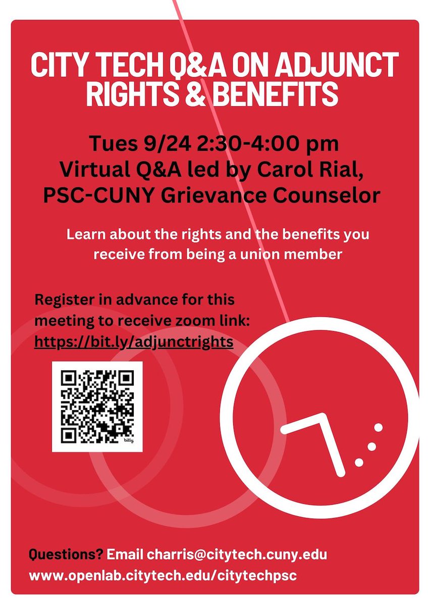 CityTechPSC's tweet photo. #Virtual Q&amp;A TODAY: #Rights and #Benefits for #Adjunct #Faculty at #CityTech #CUNY Join Us to learn how the #Union can help! #CityTechChapter #PSC #PSCCUNY https://t.co/8iuac9XAvv