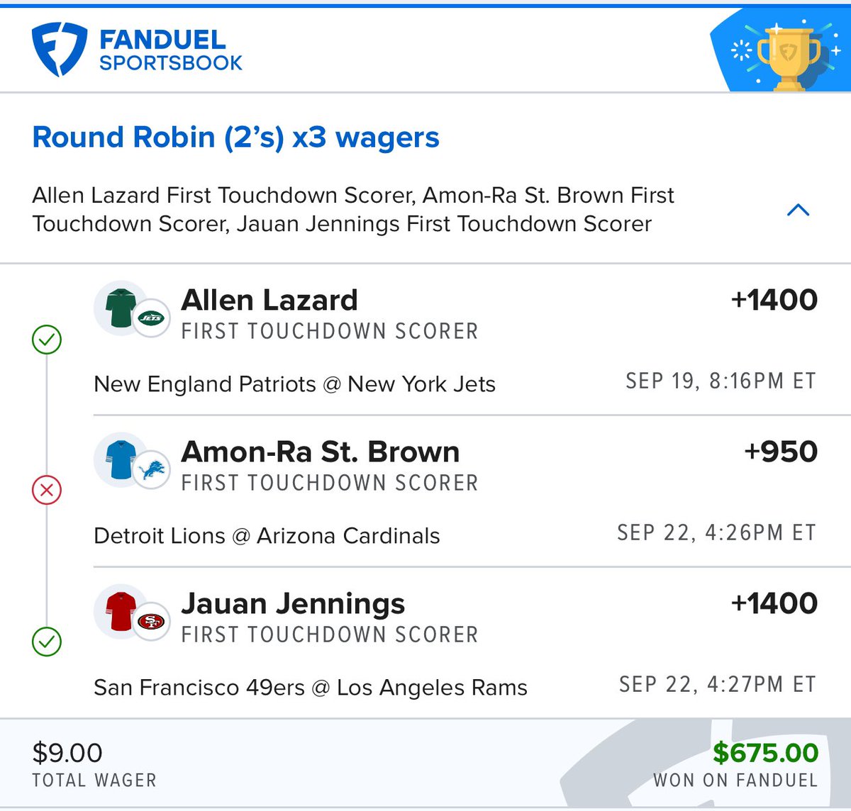 YLGNation's tweet photo. What a week 3 the boys had. We look good. @FDSportsbook @br_betting Gearing up for another monster weekend. Stay tuned https://t.co/PYWmuEFBRK