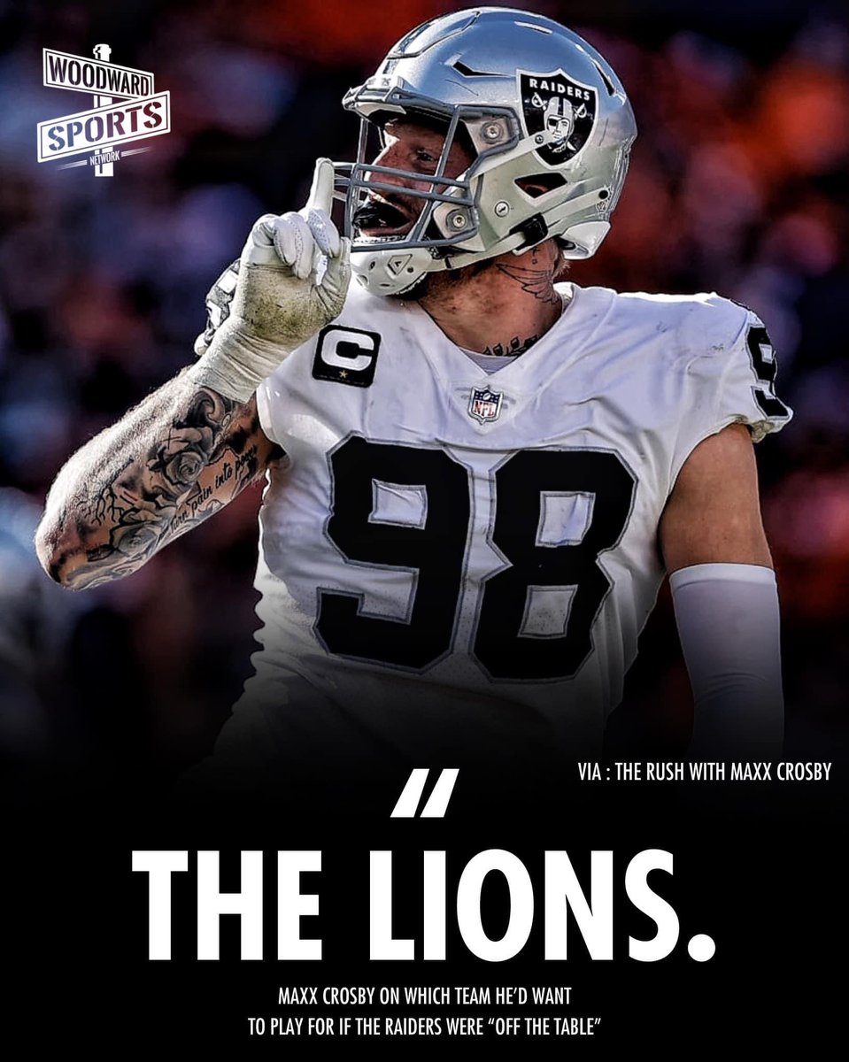 woodwardsports's tweet photo. Maxx Crosby wouldn’t mind playing in Detroit 🤷‍♂️ 

#OnePride https://t.co/rT7baMP1gt