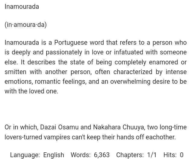 🔞
«Inamourada», a vampire soukoku smutfic.

✦ 6.3k words.
✦ PW/oP / Porn With Feelings.
✦ (late) Submission for Top Dazai Week day 7 "Free day".

Read the tags!
Link in the replies ↓

#skk #soukoku #topdazaiweek #topdazaiweek2024