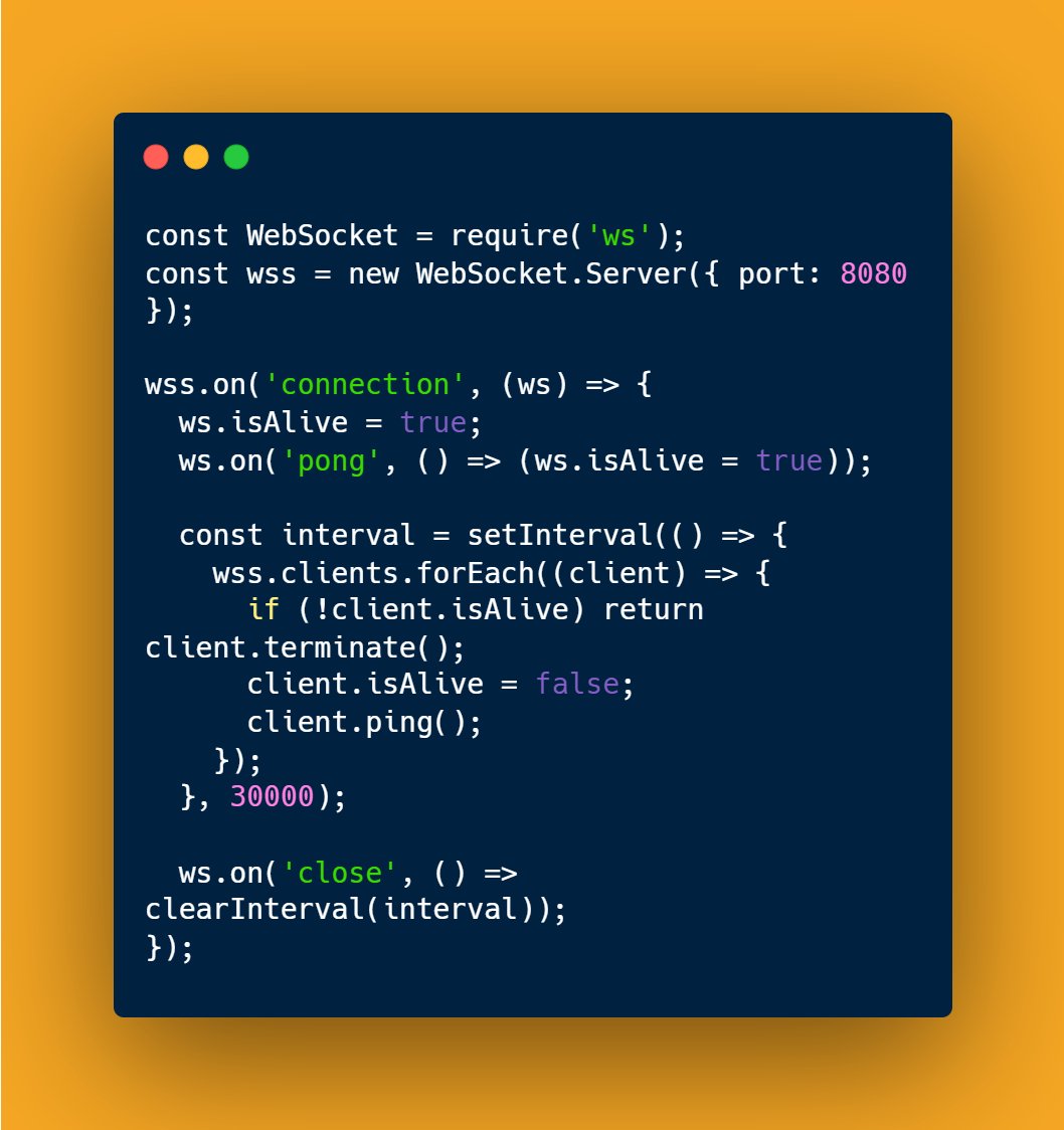 nrachabathuni's tweet image. Use WebSocket Heartbeats to maintain a stable connection and detect disconnections!
#WebSockets #RealTime #AdvancedWebDev #NodeJS #CodingTips #SEO #WebDevelopment #FullStack