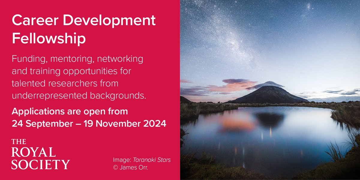 The Royal Society's Career Development Fellowships are now open. This scheme aims to support the retention in STEM of researchers from underrepresented backgrounds. If you're interested in applying, sign up to our upcoming webinar for prospective applicants: #RSGrants