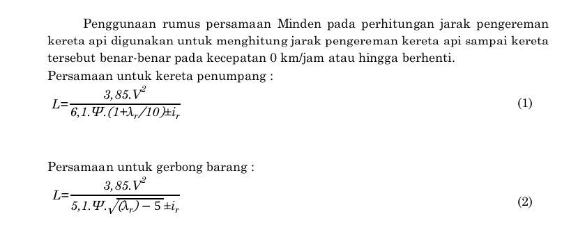 sweettsaa's tweet photo. @istirahatdullu @creepy_room_ salah satu caranya bisa make persamaan minden buat menghitung jarak pengereman sampai kereta bener2 berhenti, dihitung berdasarkan jumlah dan jenis rangkaian yang ditarik lokomotif

sumber: Jurnal Unitek Vol.15 No.2 Juli - Desember 2022 e-ISSN : 2580-2582, p-ISSN: 2089-3957 https://t.co/SSjh3HH2wT