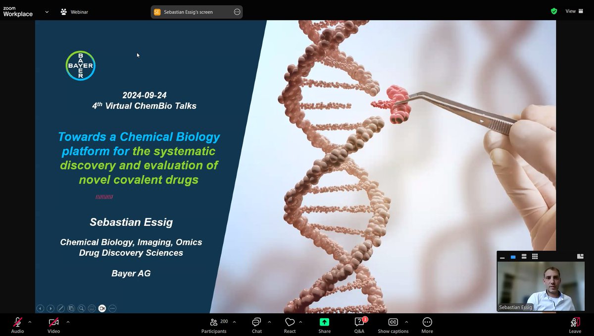 Virtual ChemBio Talks (inactive account) (@chembiotalks) on Twitter photo The fifth talk of the Virtual <a href="/ChemBioTalks/">Virtual ChemBio Talks (inactive account)</a> was given by Sebastian Essig of <a href="/BayerPharma/">Bayer | Pharmaceuticals</a>. He talked about his team's efforts "Towards a chemical biology platform for the expansion of the covalent toolbox". A great industry perspective on chemical biology and covalent inhibitors. The fifth talk of the Virtual <a href="/ChemBioTalks/">Virtual ChemBio Talks (inactive account)</a> was given by Sebastian Essig of <a href="/BayerPharma/">Bayer | Pharmaceuticals</a>. He talked about his team's efforts "Towards a chemical biology platform for the expansion of the covalent toolbox". A great industry perspective on chemical biology and covalent inhibitors.