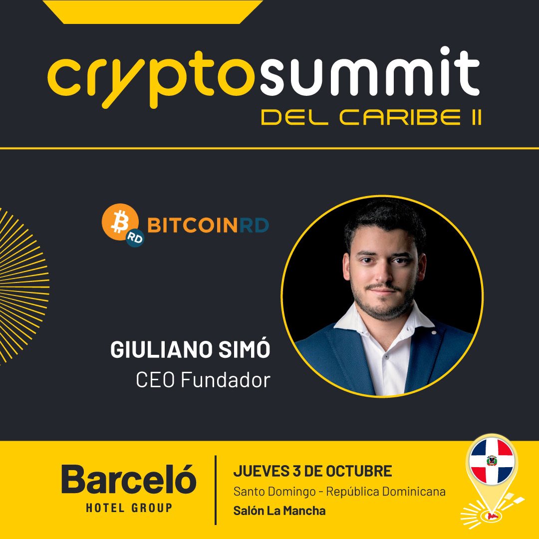🎙️ ¡<a href="/giuliano34/">Giuliano Simó Marra</a>, CEO Fundador de Bitcoin RD, se une como speaker al Crypto Summit del Caribe! 🚀
Inscríbete gratis en cryptosummitdelcaribe.com para participar
¡cupos limitados!