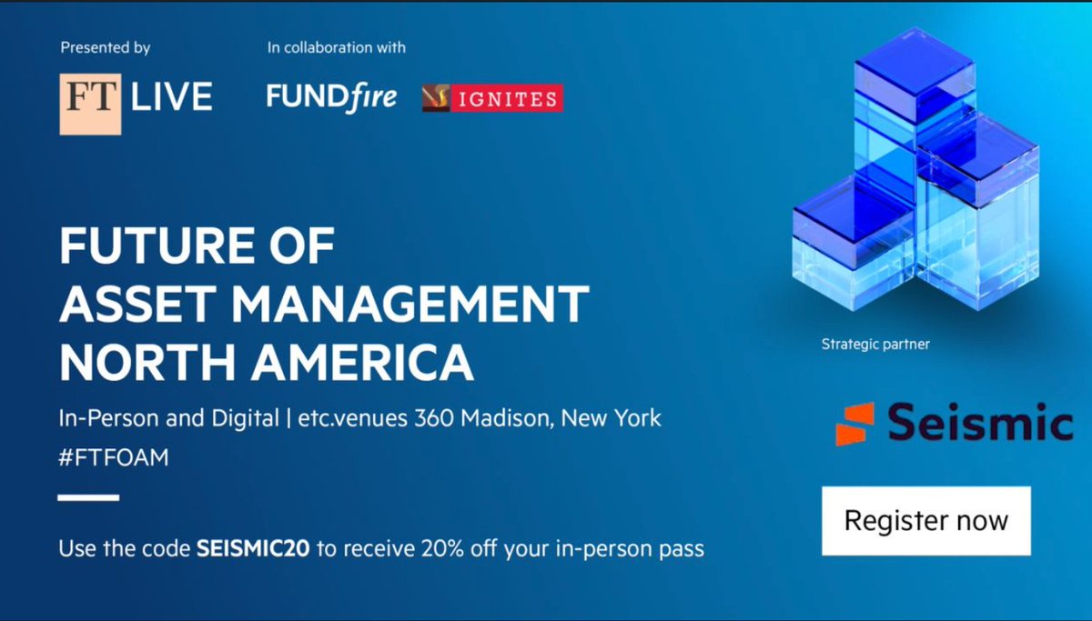 Looking forward to the Financial Times - Future of Asset Management tomorrow in NYC; if you are at the event, please visit the Seismic booth - our team is looking forward to sharing updates on our latest innovations.

#assetmanagement livesocial.seismic.com/t-5aoC
