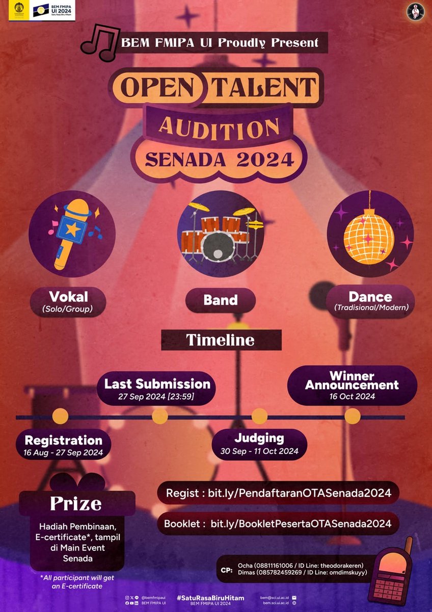peroidcramps's tweet photo. @cupoffeelin haii haii ikutt lomba Senada dari BEM FMIPA UI yukk, 3 hari lagi lho pendaftaran nya! oiya ada hadiahnya dan berkesempatan untuk tampil di main event Senada UI 2024 loh! https://t.co/zUAIt31WOa