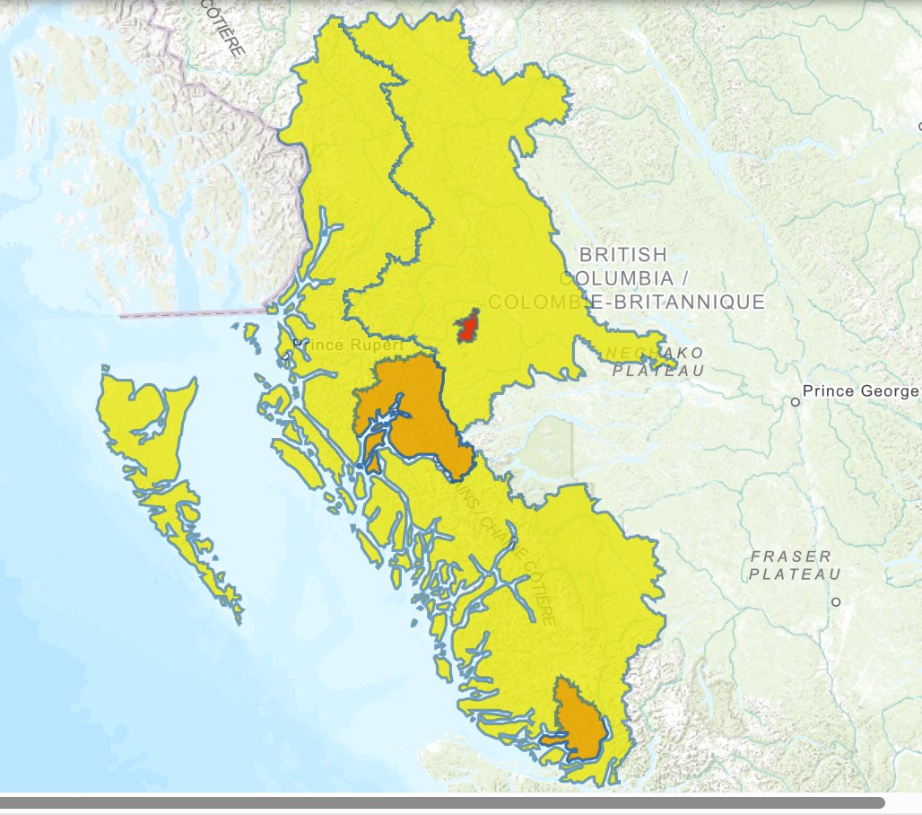 The #BCRiver Forecast Centre has ISSUED a Flood Warning for #Telkwa River. Never underestimate the power of #BCFlood waters. Stay clear of fast-flowing rivers &amp; potentially unstable riverbanks.
More info: bcrfc.env.gov.bc.ca/warnings/index………