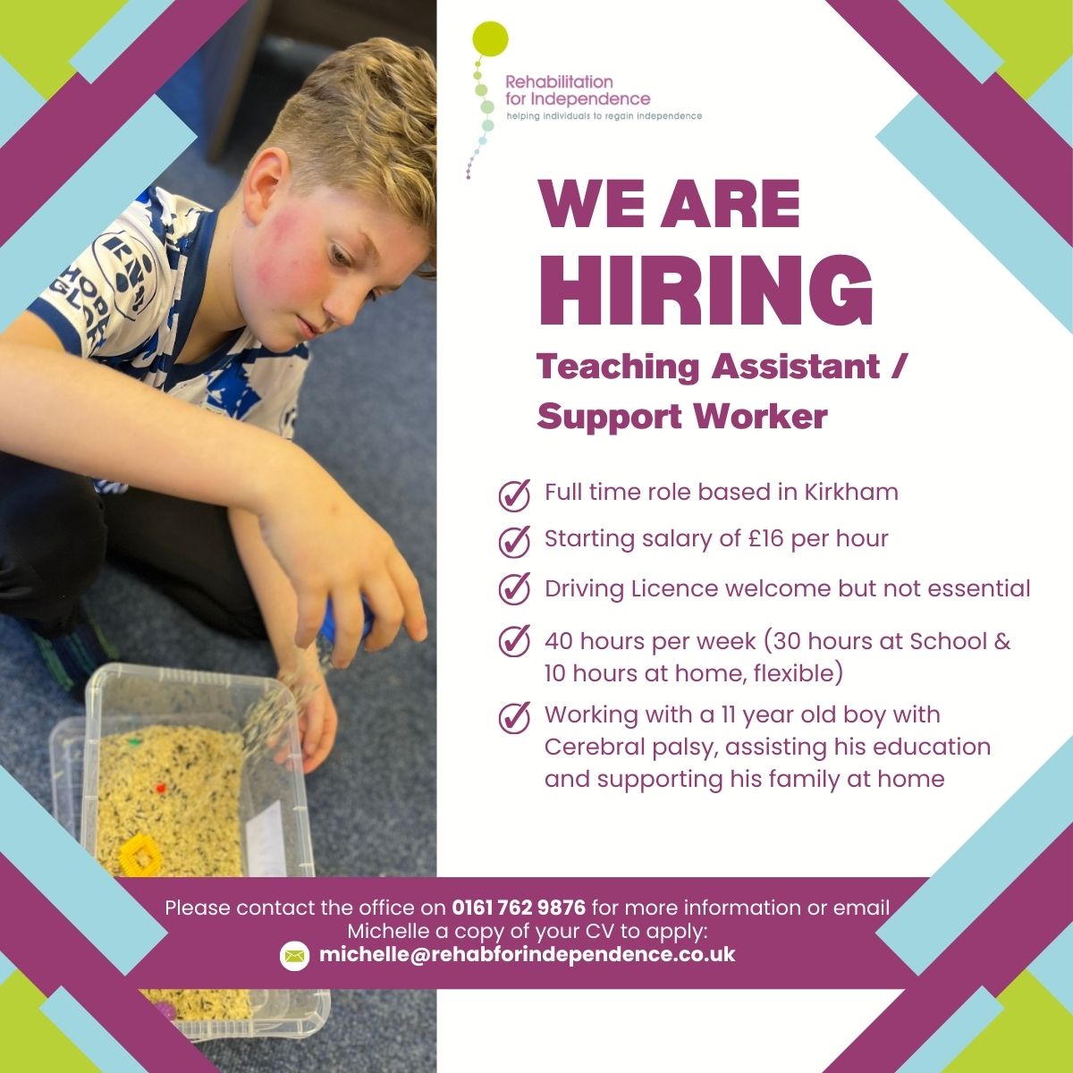rehabforindep's tweet image. 🌟 Join Our Team as a Teaching Assistant / Support Worker in Kirkham! 🌟

If you’re interested, please email Michelle at michelle@rehabforindependence.co.uk for more details.

#KirkhamJobs #SupportWorkerJobs #TeachingAssistantJobs #Rehabilitation #JobVacancy #HiringNow