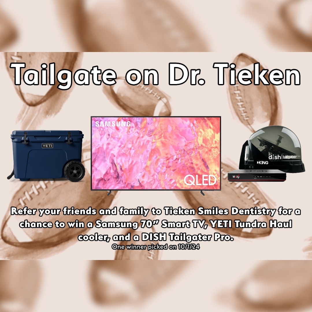 tiekensmiles's tweet photo. 🏈 ONE WEEK left to enter our Tailgate on Dr. Tieken GIVEAWAY 🏈

ONE lucky patient will win a Samsung 70” Smart TV, YETI Tundra Haul cooler, and a DISH Tailgater Pro.

HOW TO WIN:
1. Refer a friend - 5 entries
2. Leave a review - 2 entries
**ONE WINNER picked 10/1/24** https://t.co/Av0cgAOgzG