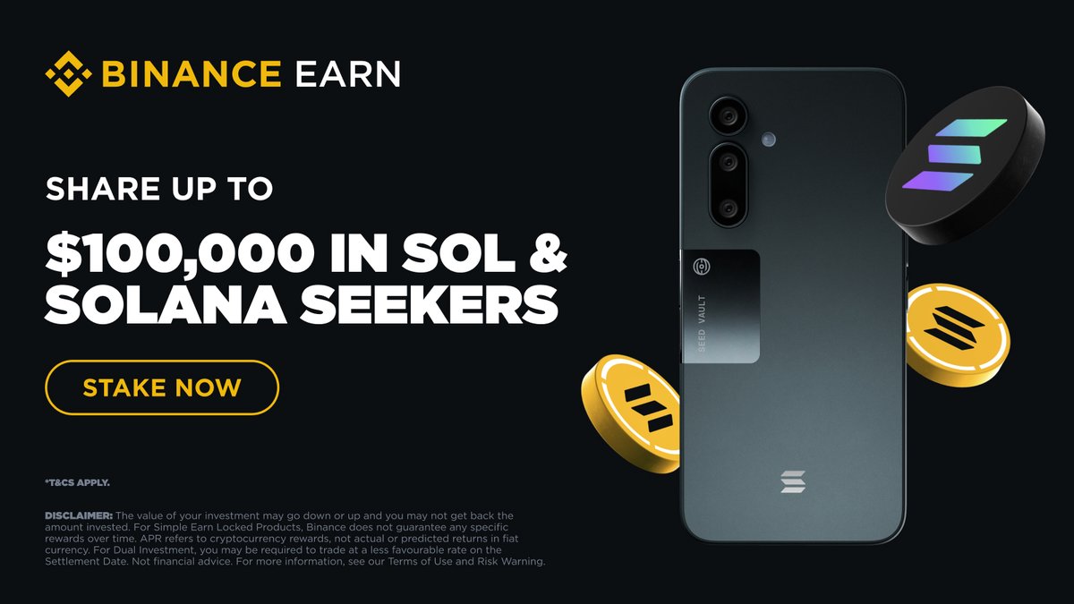 binance's tweet photo. Stake $SOL and Win! 

Join the #SOL Surge by staking your $SOL and/or completing the Web3 Quest for a chance to win a share of $100,000 in SOL and one of 20 Solana Seeker Phones.

Don’t miss out ➡️ https://t.co/zTFxHdoshy https://t.co/li8FLbaQQ7