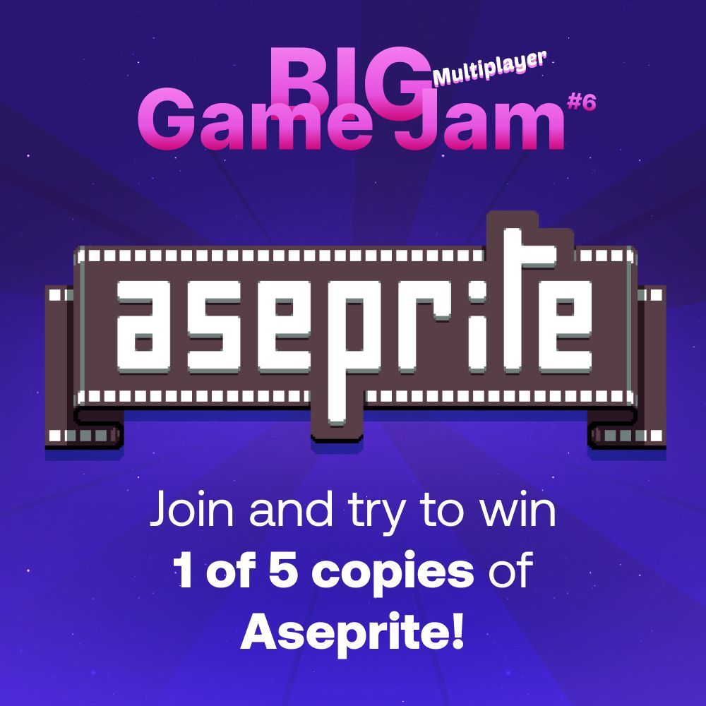Aseprite is sponsoring the next game jam!
Join for a chance to win 1 of 5 copies of <a href="/aseprite/">Aseprite</a>, the best professional pixel art editor!

👇  Join the event 👇 
itch.io/jam/gdevelop-b… 

Powered by #GDevelop a free, #opensource, 2D and 3D #nocode #game #engine