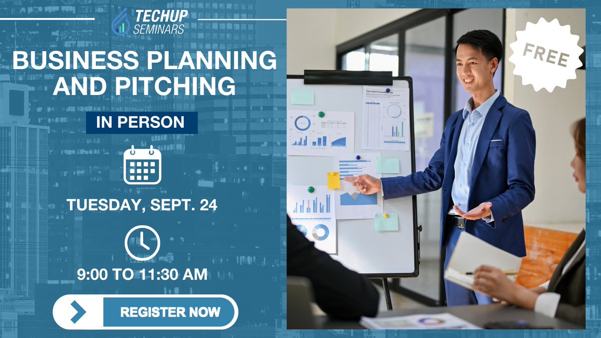 JakeJabsCenter's tweet image. At our Business Planning and Pitching seminar, you'll refine your Lean Canvas Model and build a pitch deck that wows investors and stakeholders. 💼💡
Bring your laptop and get ready to pitch like a pro! 🚀
Register Now &amp;gt; bit.ly/4eb6XZ1