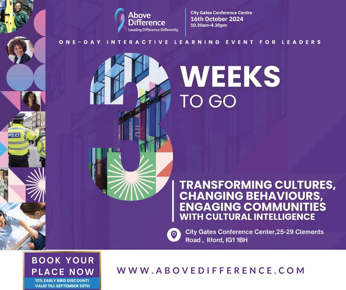 Abovedifference's tweet photo. 🔑 3 Weeks to Go! Secure Your Place Now 🎟
🔗 Book now: https://t.co/ji6mVPG706
On October 16th, senior leaders will gather to drive true inclusion in their teams and communities.

📈 Shift harmful behaviours
🤝 Engage diverse communities confidently
💡 Transform your workplace culture where everyone thrives
Led by Jennifer Izekor & Dr. @DavidLivermore  Livermore, this event equips you with award-winning tools for real impact.

👥 Group bookings? Email: admin@abovedifference.com

#LeadershipTransformation #InclusiveWorkplace #Culture #BehaviorChange #AboveDifference #JenniferIzekor #OrganisationalDevelopment #ChangeLeadership #PublicSectorUK #CulturalIntelligence #InclusiveLeadership #LeadershipTraining #OrganisationalCulture #InclusionDiversity