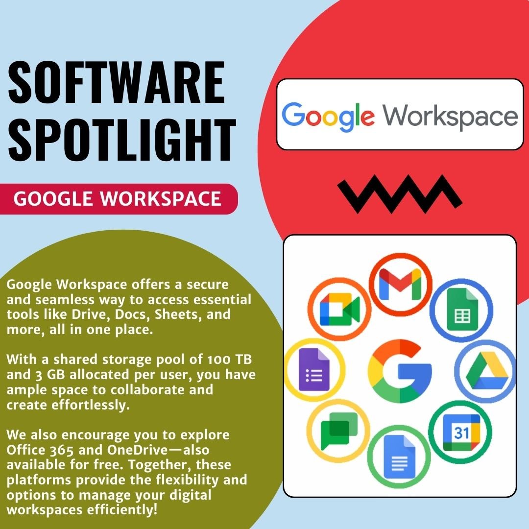 uga_eits's tweet photo. Tuesday's Software Spotlight: Unlock your productivity with Google Workspace! From Docs to Drive, you can collaborate, organize, and create with ease. #eits #uga https://t.co/wBRaSE9Ru3