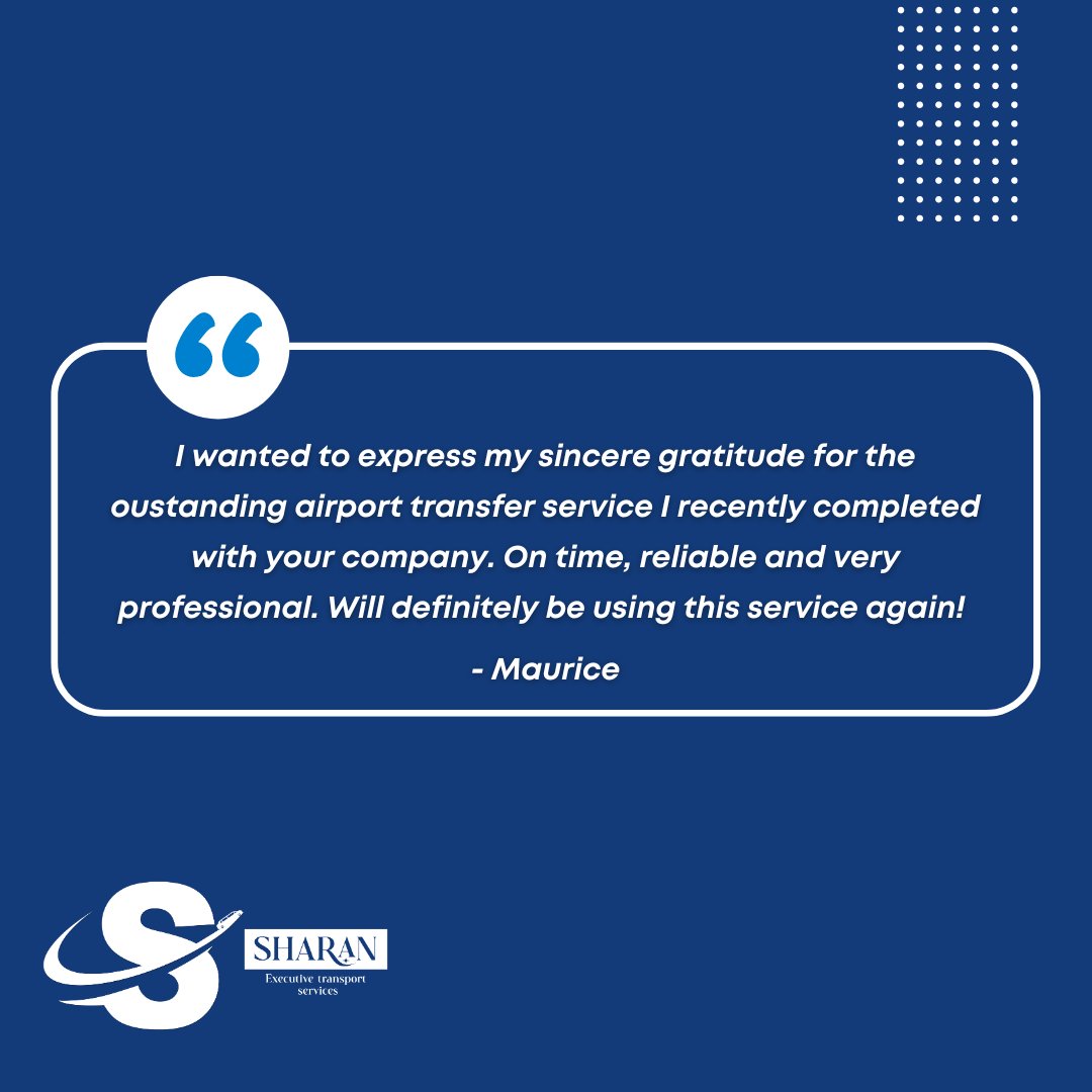 SharanTransport's tweet photo. Thank you Maurice for the kind words! We take a lot of pride in providing the best service possible and it's always nice to hear how much it is appreciated!

#LuxuryTransport #Testimonial #SharanExecutiveTransport #TravelInStyle https://t.co/n0XLqjE01F