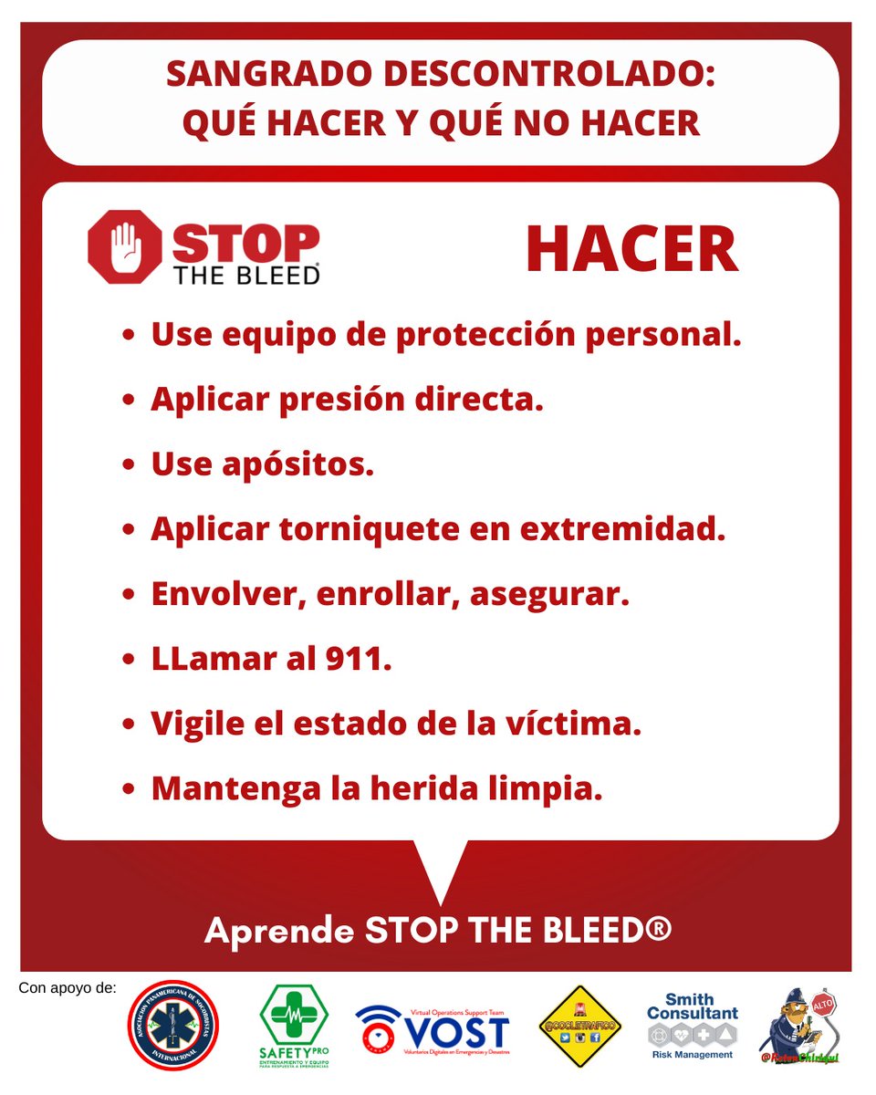 VOSTpanama's tweet photo. Que hacer y no hacer cuando hay un sangrado descontrolado. @BCBRP @SUME911 @CruzRojaPanama @osmithgallardo @CSSPanama #VostPanamá https://t.co/ZcNZF1GalS