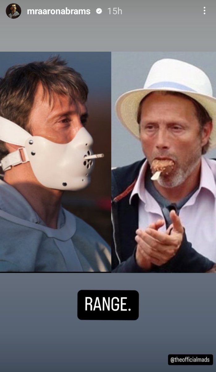 Evalie3689's tweet photo. Aaron Abrams teasing Mads Mikkelsen on socials will never not be funny!!😂😂 #Hannibal #MadsMikkelsen #AaronAbrams https://t.co/K4qYF5NnK8