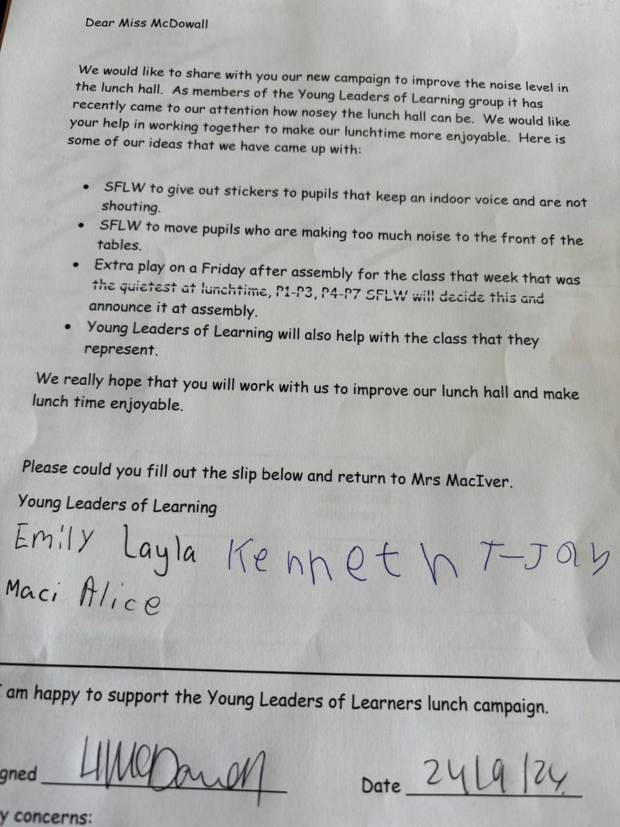 ChirnsydePS's tweet photo. Our ‘quieter lunch hall ‘  campaign starts now.  Our Young Leaders of Learning asked our support staff and dinner staff to help us ⁦@Jane_Arthur_⁩ ⁦@garycondie67⁩ ⁦@stevenkidd⁩ ⁦@UNICEF_uk⁩ https://t.co/NOZLwCCN5b