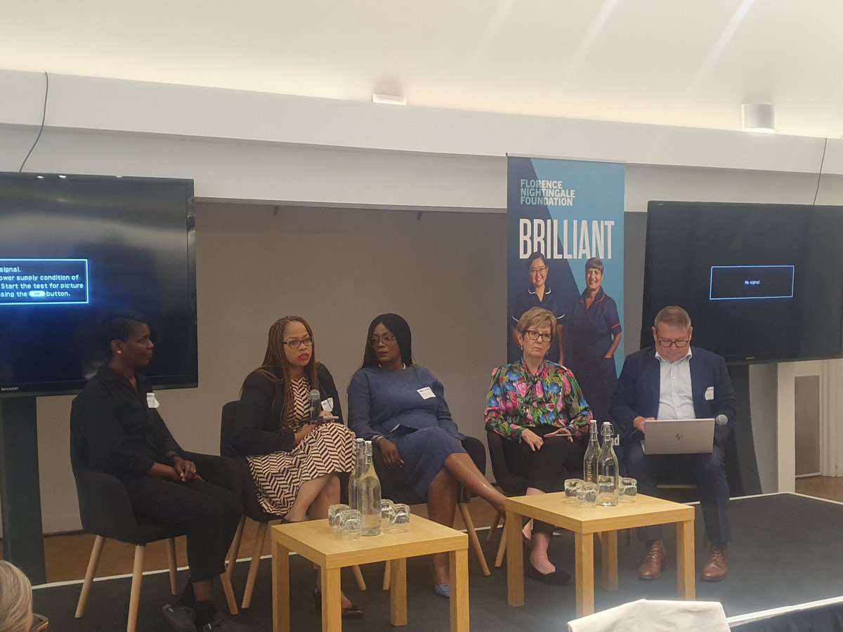 FNightingaleF's tweet photo. 'The role of nurses &amp; midwives in reducing health inequalities in the next 20 years.' 
Insightful panel debate at our Windrush Alumni event, chaired by @SteveJFord @NursingTimes w/ speakers @wendyolayiwola @MarshaLTJones, @Liz_HEE &amp; @SchnellerKendra https://t.co/YrdVUSxc3h