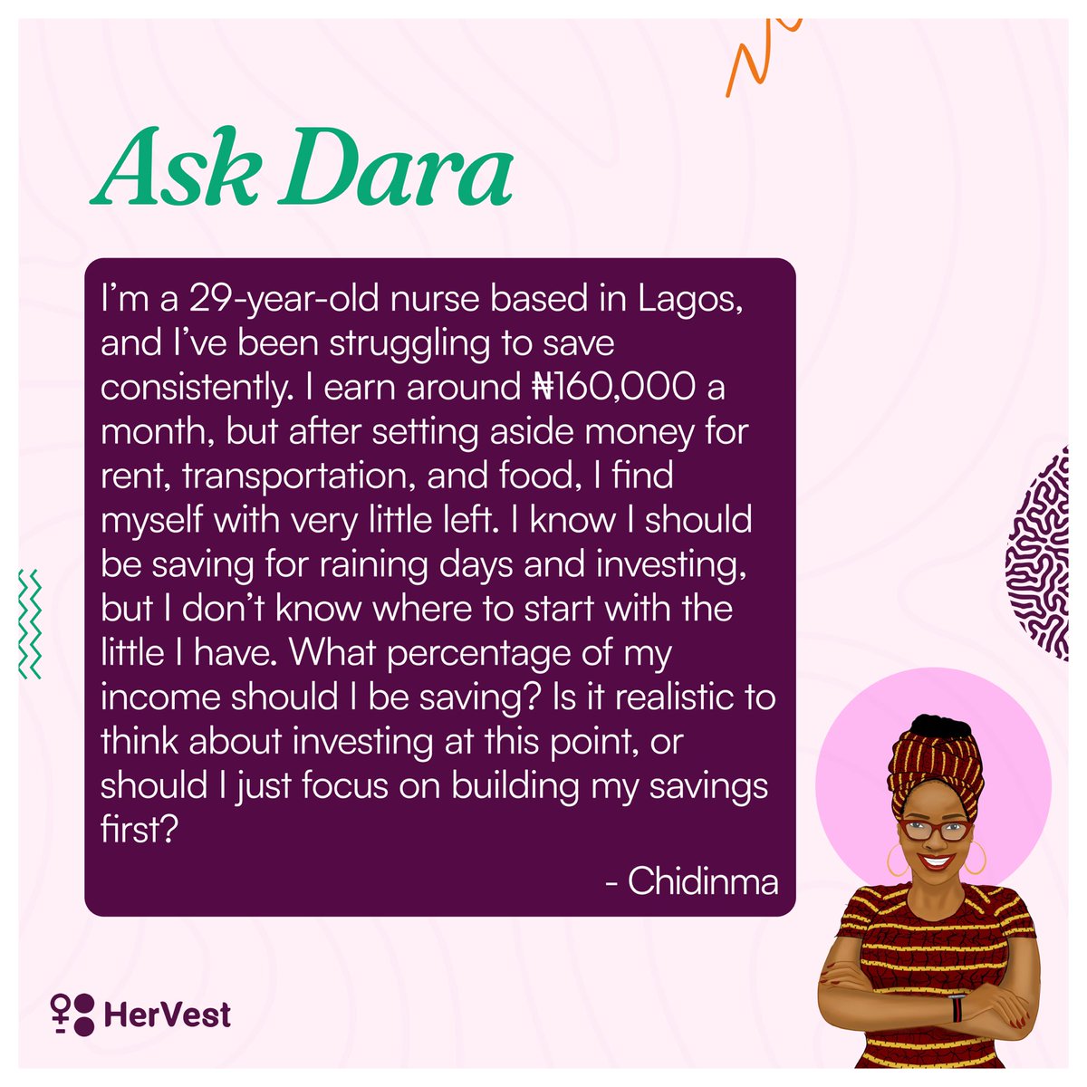 Hervestng's tweet photo. This week’s “Ask Dara” series features Chidinma, who’s seeking guidance on saving and investing effectively.

Swipe for Dara’s insights! You can also catch up on today’s newsletter from Dara with the link in bio!

Enjoy the conversation ❤️

#askdara #savings #financialliteracy https://t.co/q4Qki0U9Dr