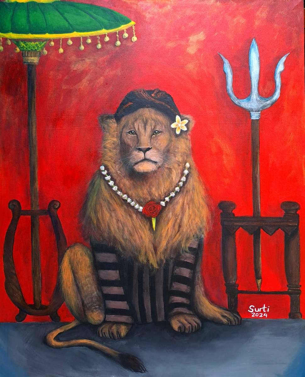 busurmeluncur's tweet photo. This is my latest acrylic painting! It's a lion wearing traditional javanese outfit. What do you think? https://t.co/tw6IRvkuyo