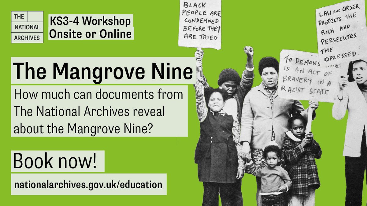 Are you exploring modules around #migration to Britain in your classroom? Book our free workshops 'Migrants to Britain' and 'The Mangrove Nine' (both KS 3-4)—spring term bookings open on Thursday!

Find out more:
nationalarchives.gov.uk/education/sess…
nationalarchives.gov.uk/education/sess…