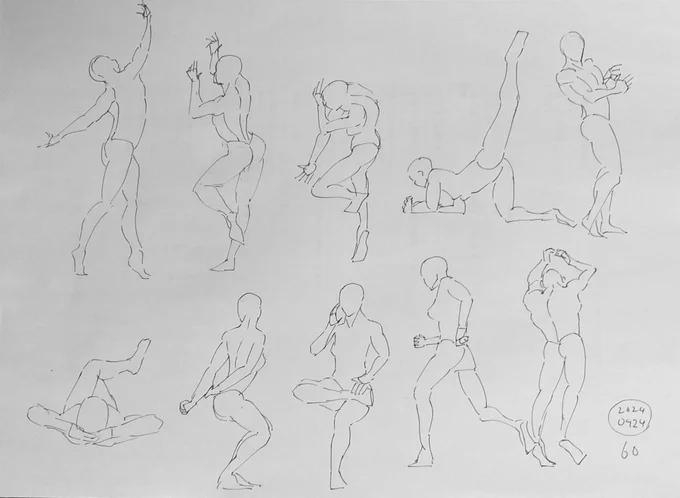今日の分!左上から2番目のポーズがバランス狂いすぎて恐ろしかった 結構描き直した 