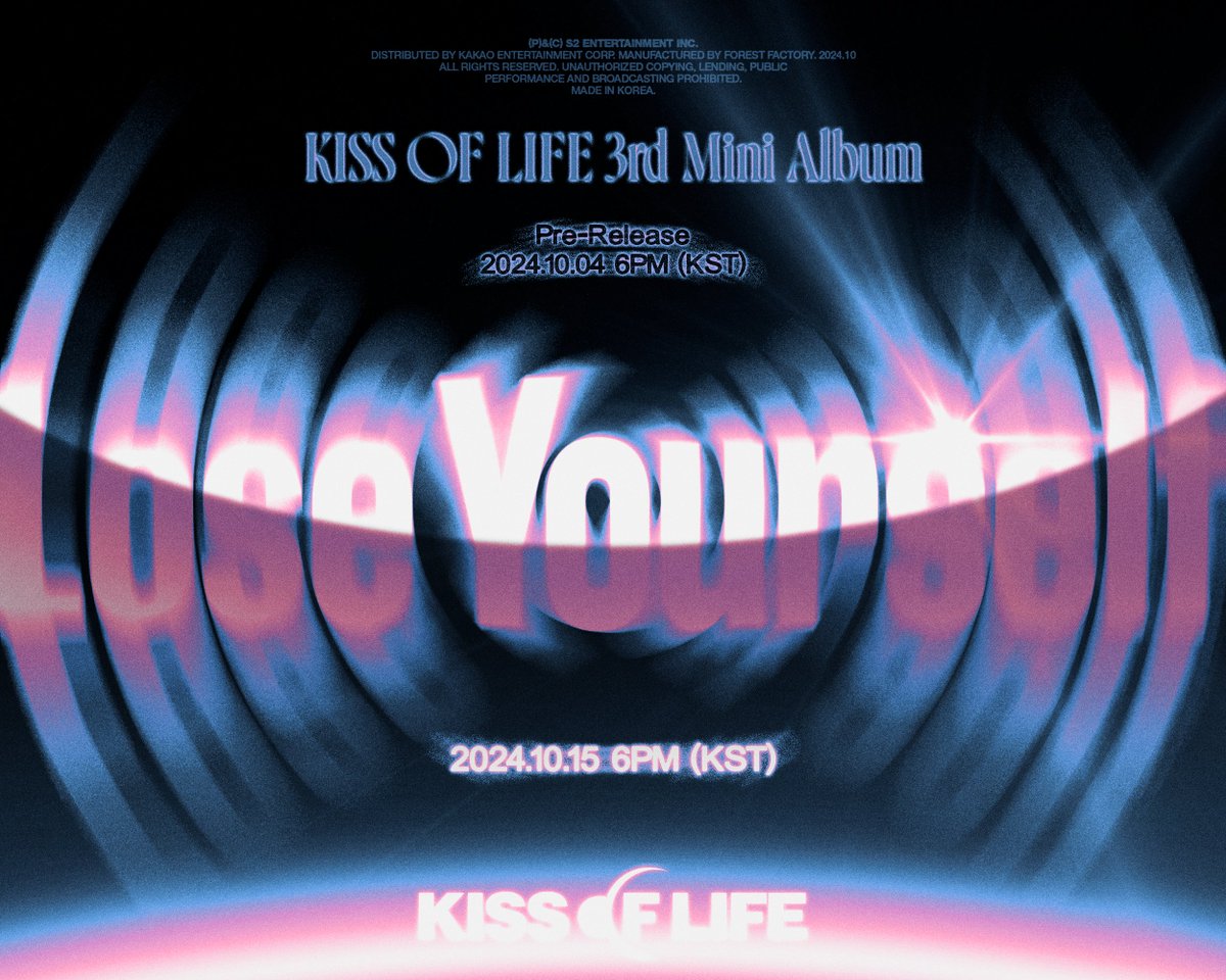 KISS OF LIFE
3rd Mini Album [Lose Yourself]

🌠 Pre-Release ⇨ 2024. 10. 04 6PM (KST)
🌖 Lose Yourself ⇨ 2024. 10. 15 6PM (KST)

#KISSOFLIFE #키스오브라이프 #KIOF #키오프 
#JULIE #NATTY #BELLE #HANEUL 
#쥴리 #나띠 #벨 #하늘 
#Lose_Yourself